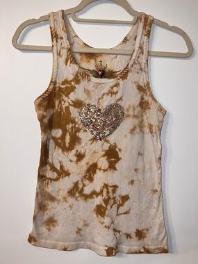 Y2K VINTAGE TWISTED HEART TIE DYE SEQUIN HEART TANK ✨